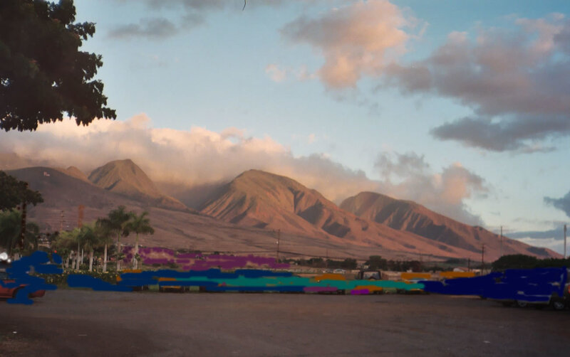 mountains at sunset with trees
