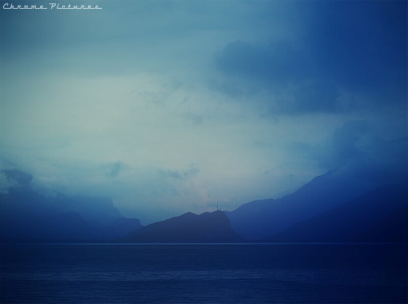 Mountains over a Lake — Blue, Dramatic