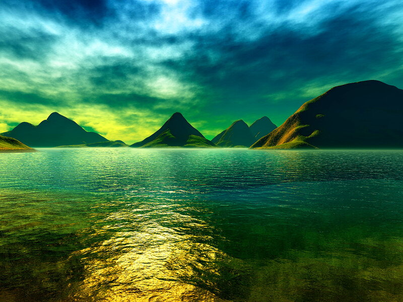 Mountains over Water — Green