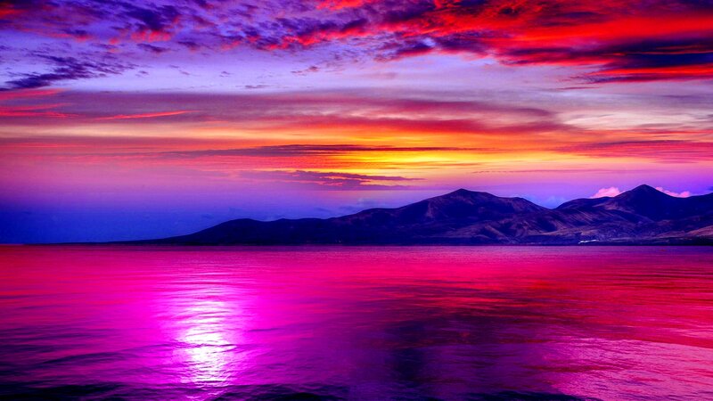 Mountains over Water — Purple, Dramatic