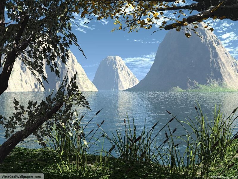 Mountains Reflected in Lake — Blue, Serene, Afternoon, 3d Render