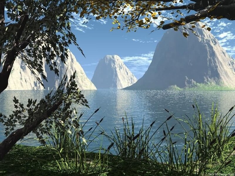 Mountains Reflected in Lake — Blue, Serene, Afternoon