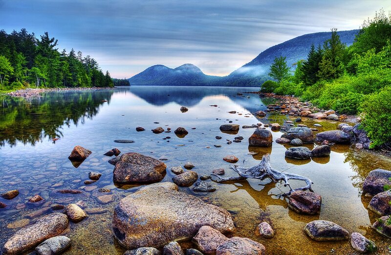 Mountains Reflected in Lake — Blue, Serene