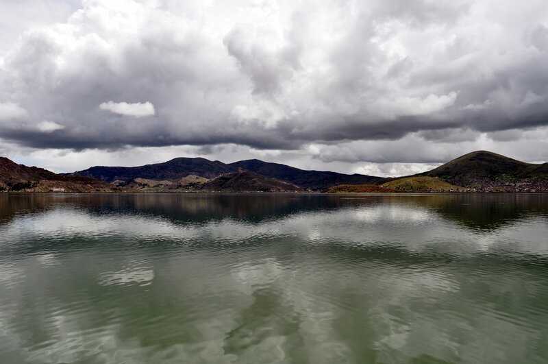 Mountains Reflected in Lake — Gray
