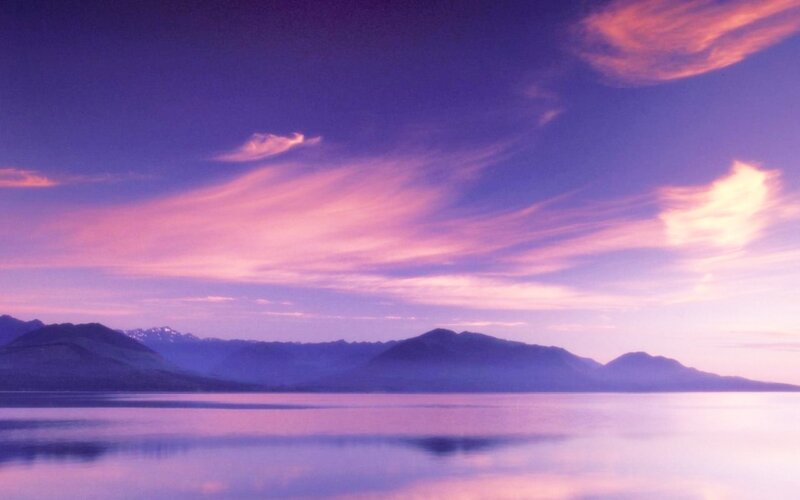 Mountains Reflected in Lake — Purple, Serene
