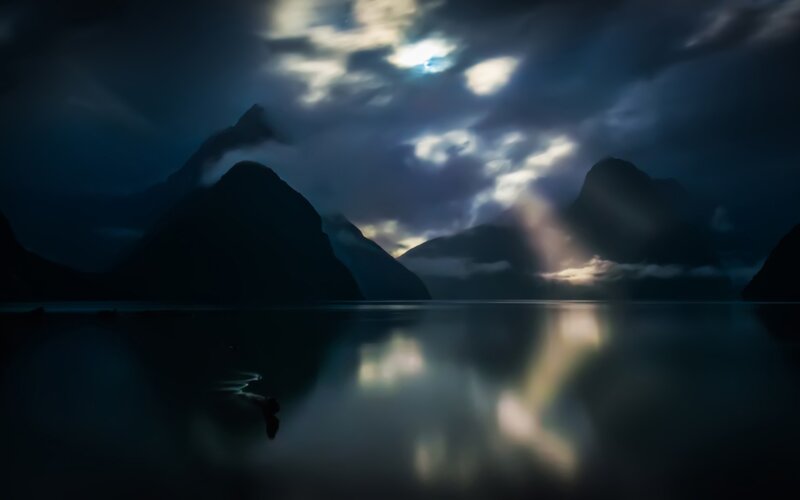 Mountains Reflected in Water — Blue