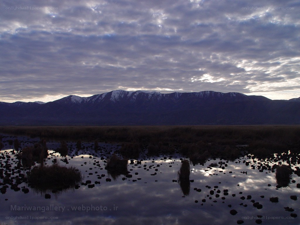 mountains reflected in wetlands