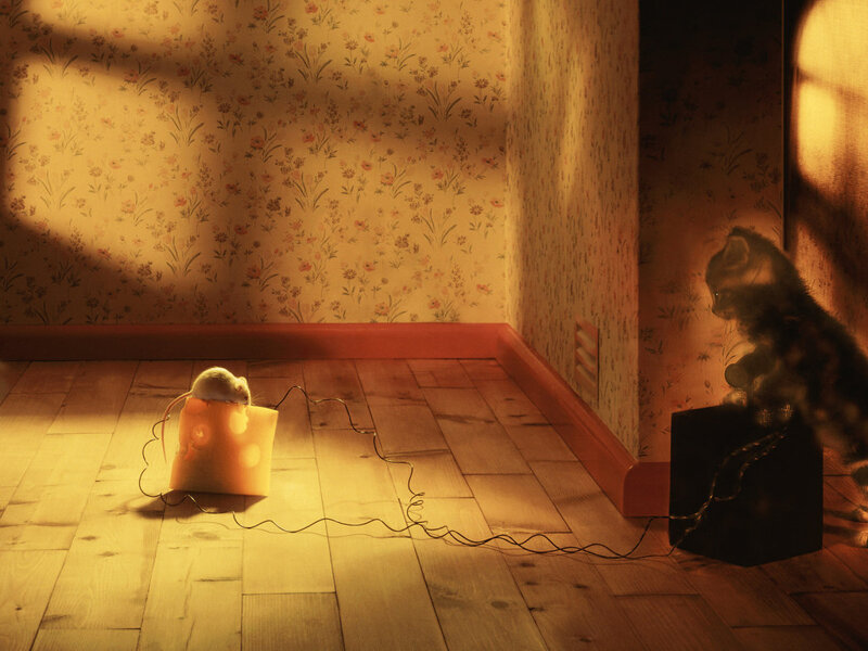 Mouse and Kitten in Room