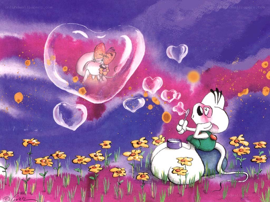 mouse blowing heart bubbles