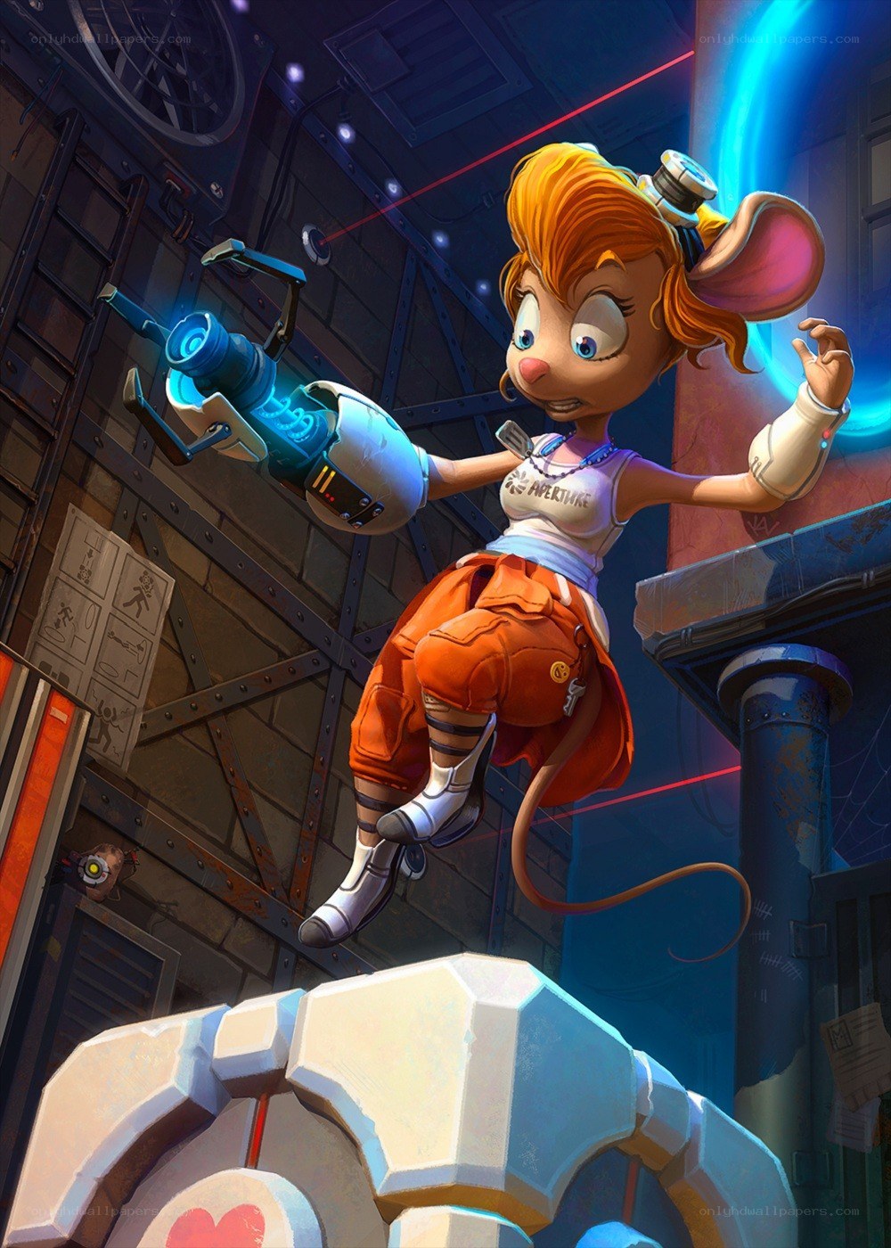 Mouse character with portal gun