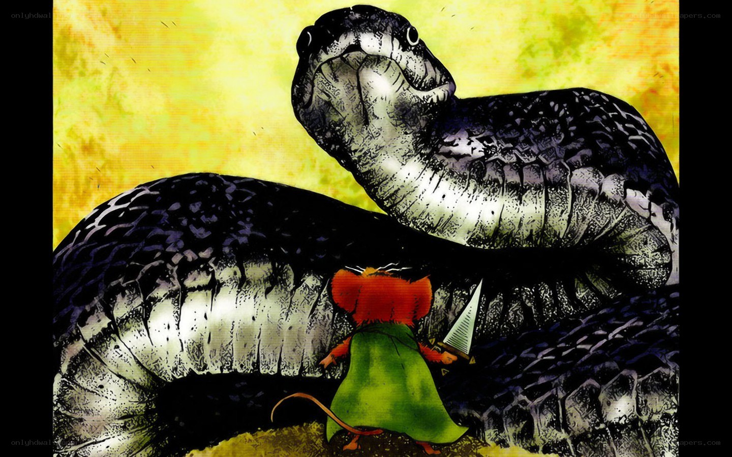 mouse confronting a giant snake