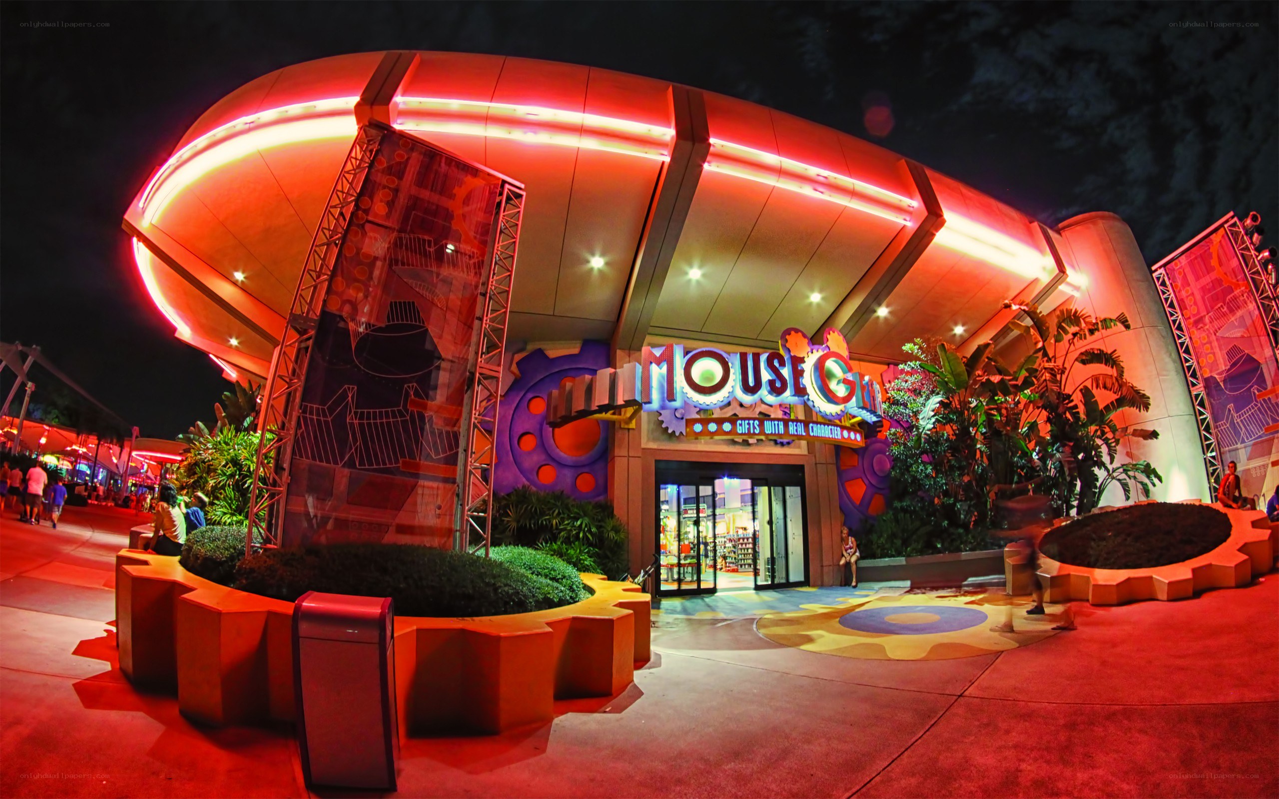 Mouse Gear gift shop at night