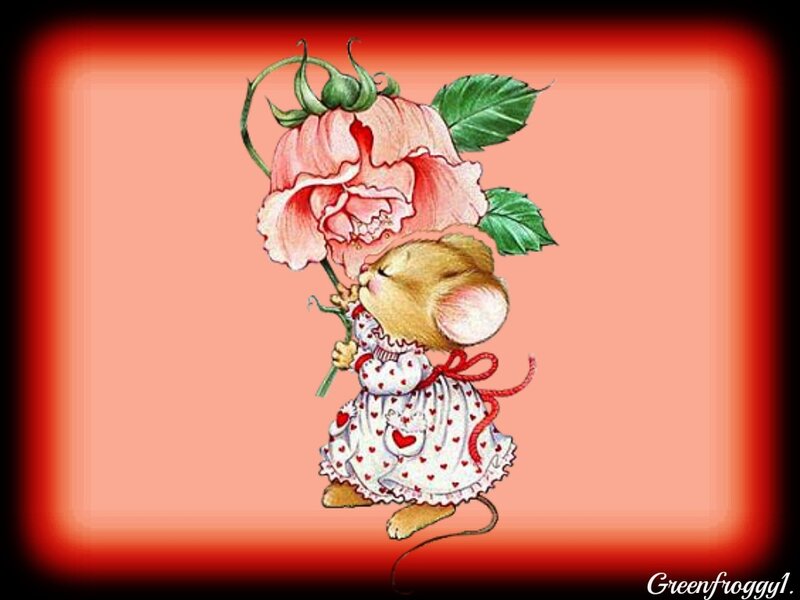 Mouse Holding Rose — Red