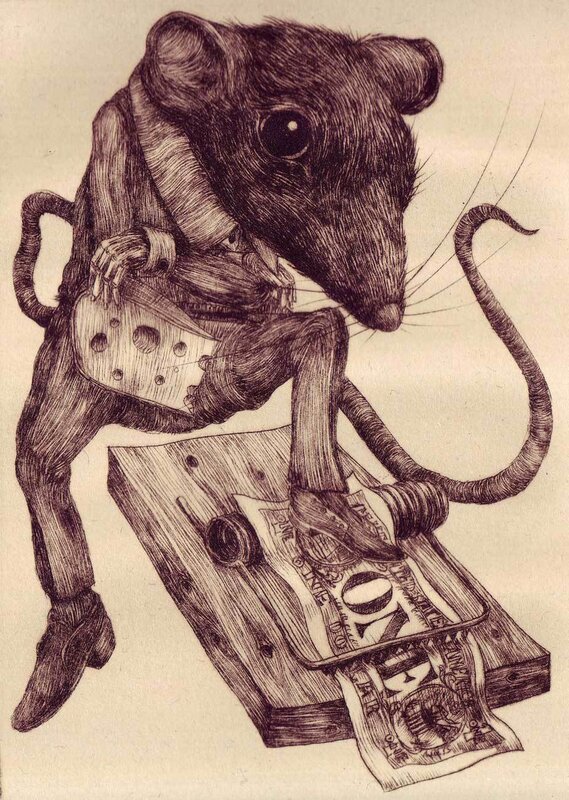 mouse in a trap with cheese
