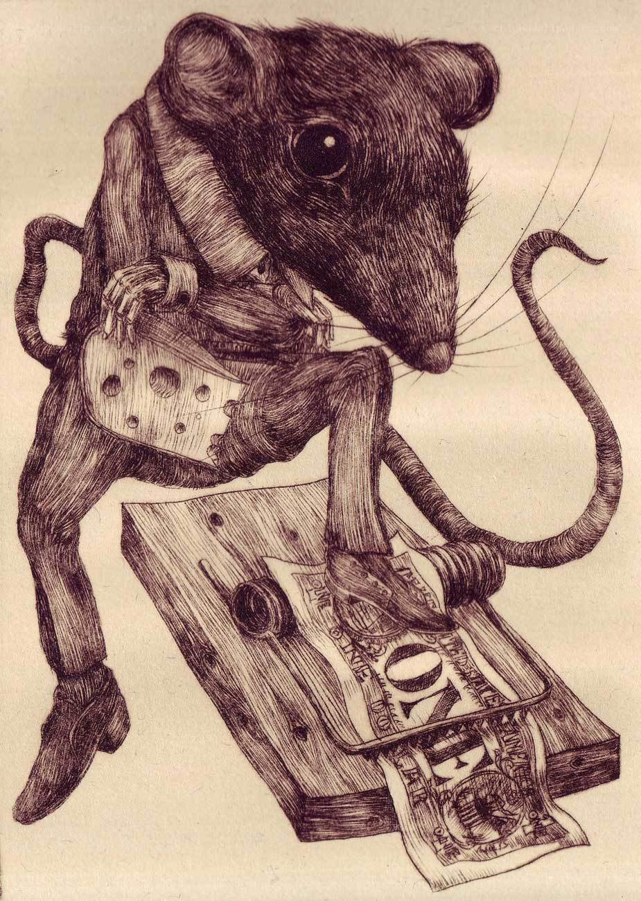 mouse in a trap with cheese
