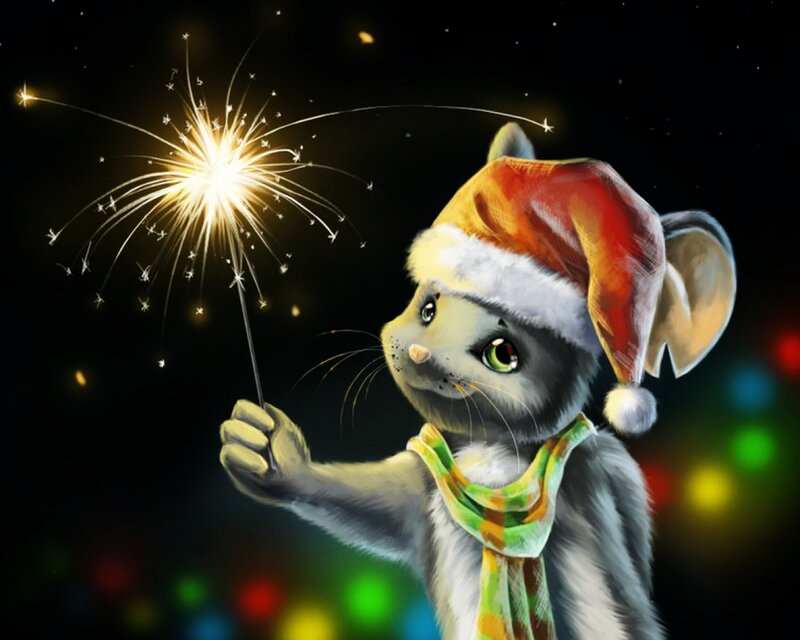 Mouse in Santa Hat — Black