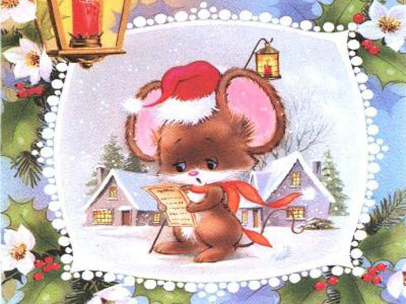 Mouse in Santa Hat — Brown