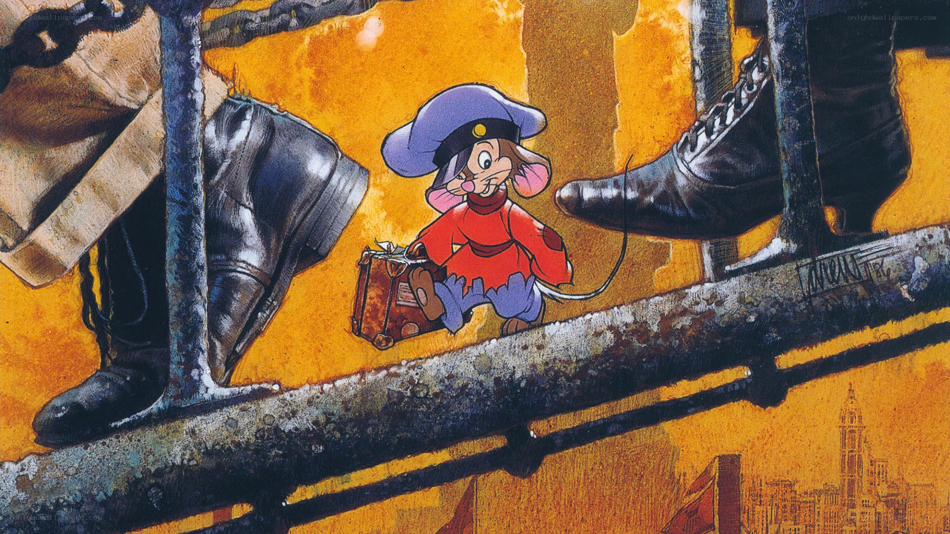 mouse on a ladder with suitcase