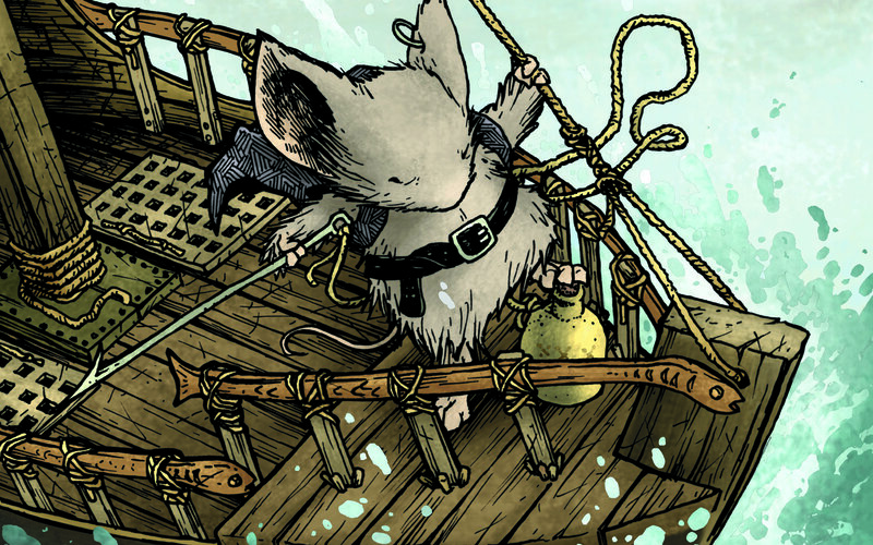 mouse on a wooden boat