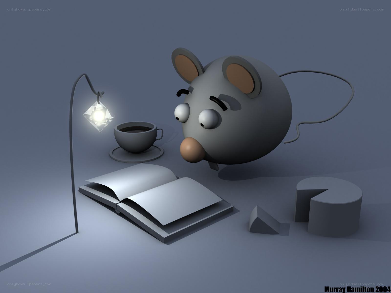 mouse reading under lamp