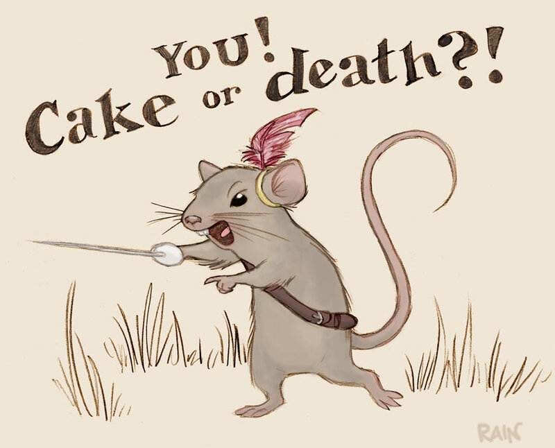 mouse with sword and cake