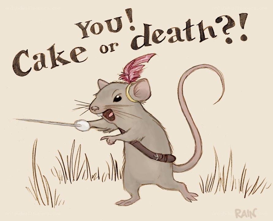 mouse with sword and cake