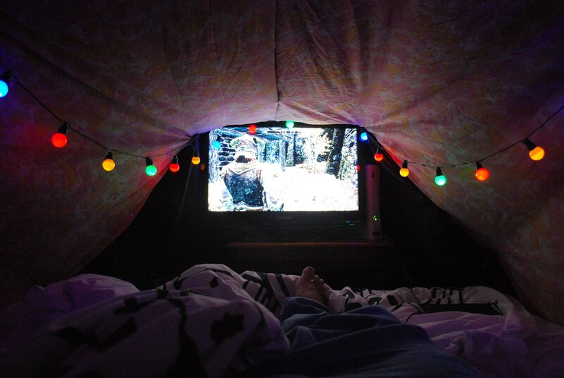 Movie night in a blanket fort