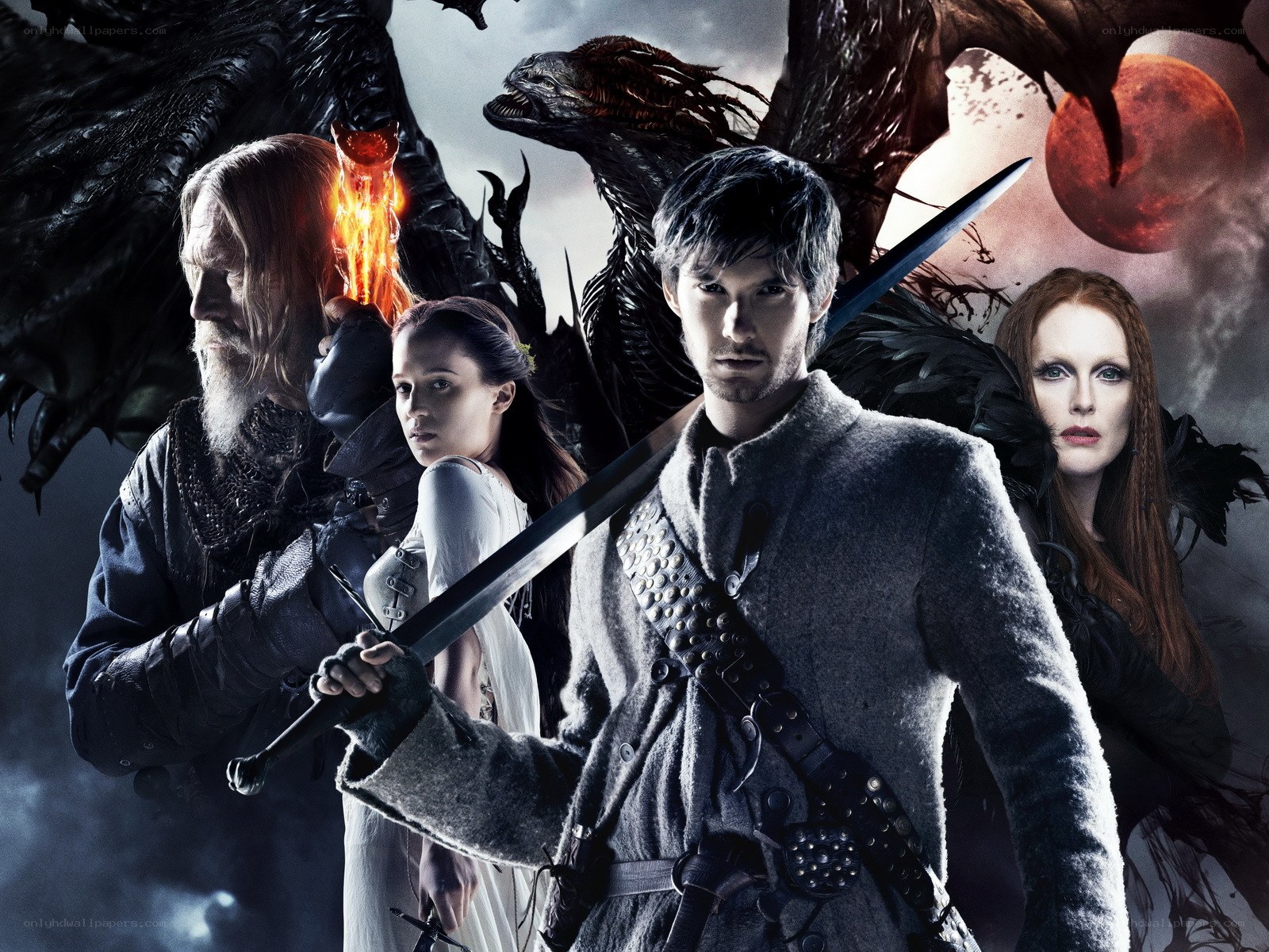 Movie poster with dragons and warriors