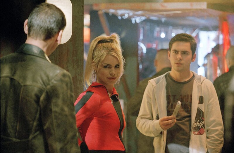 Movie scene with three people