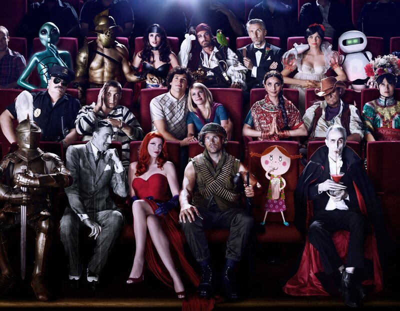 Movie theater crowd in costumes