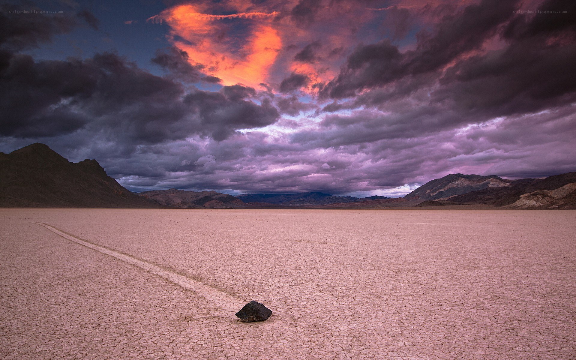 Moving rock in desert landscape