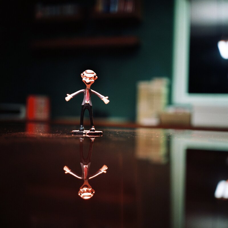 Mr. Bean figurine on a table