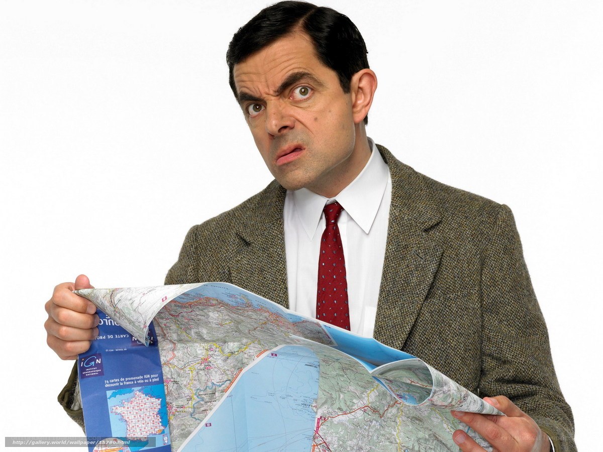 Mr. Bean holding a map
