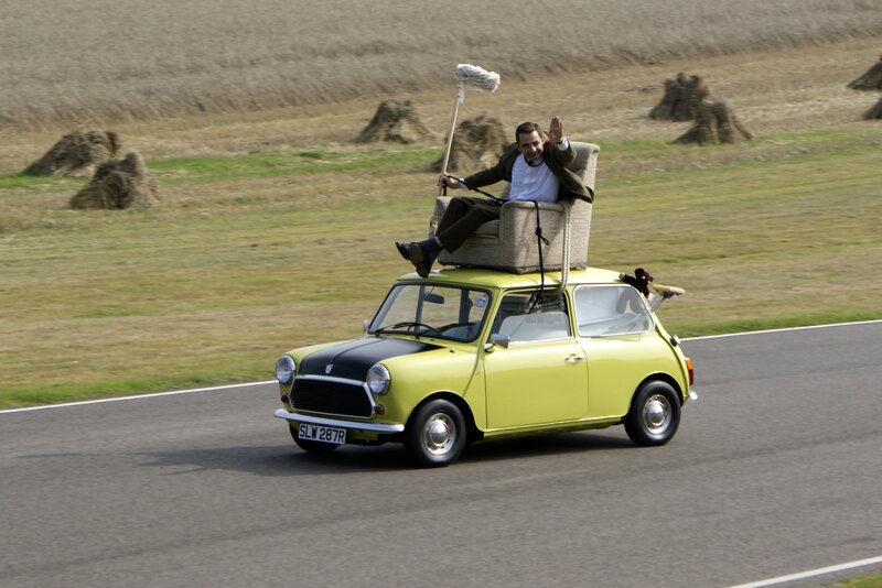 Mr. Bean on a car
