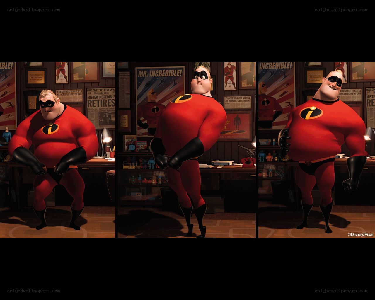 Mr. Incredible in his office