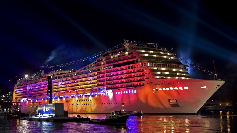 MSC Magnifica cruise ship at night