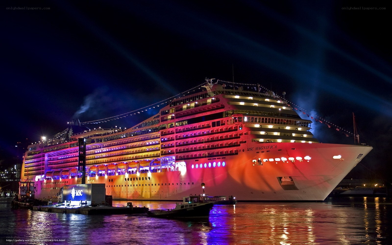 MSC Magnifica cruise ship at night