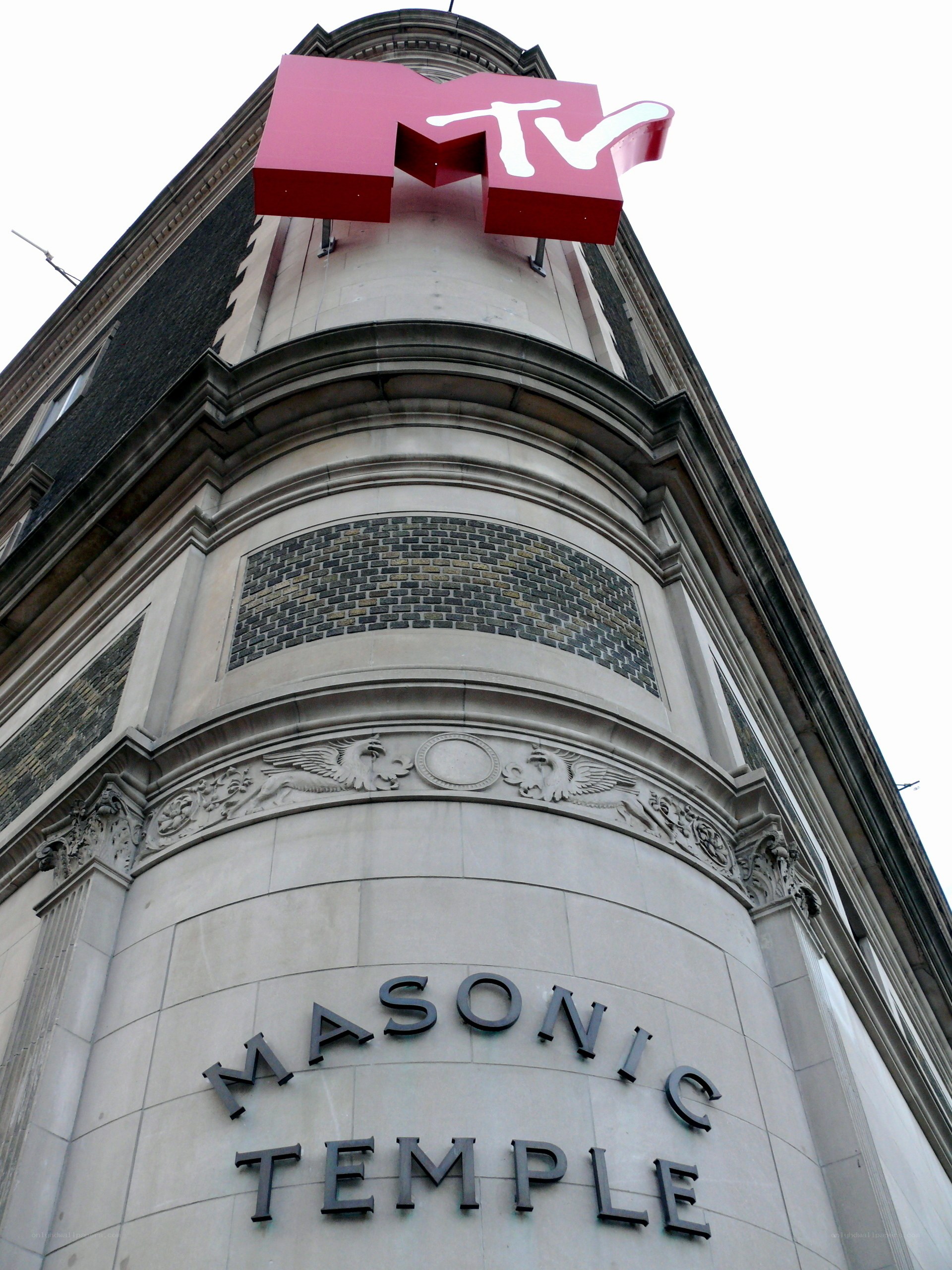 MTV sign on Masonic Temple