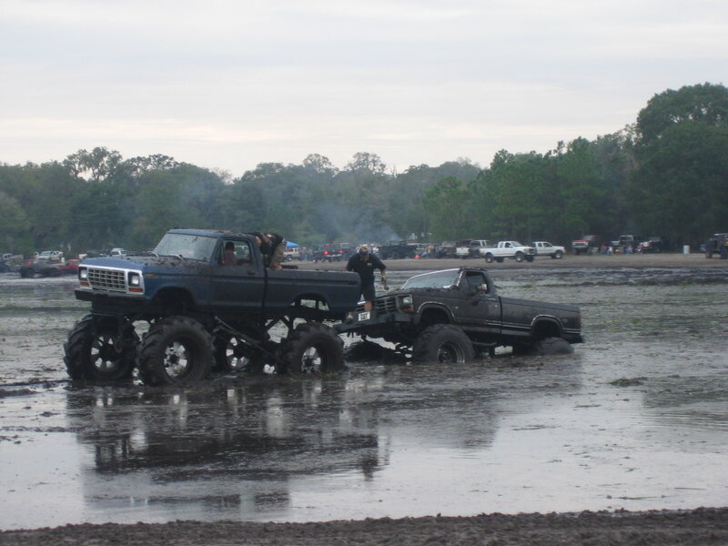 Mud truck event in progress