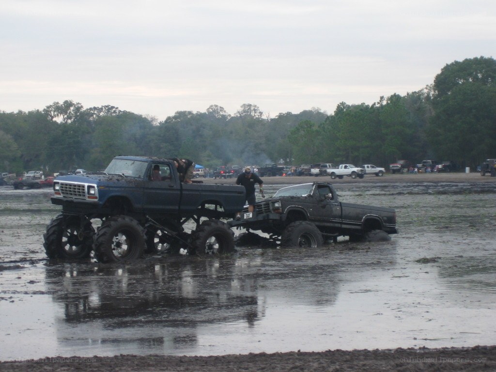 Mud truck event in progress