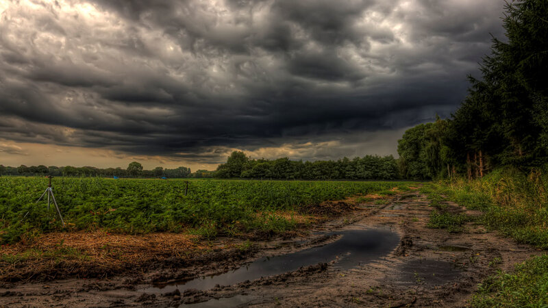 Muddy Field under Storm Clouds