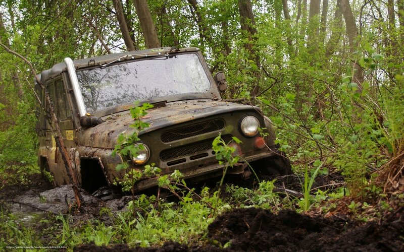 Muddy Off-road Vehicle — Green, Overgrown