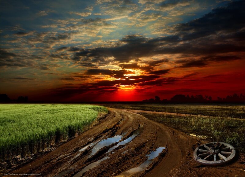 Muddy Road at Sunset — Red, Dramatic