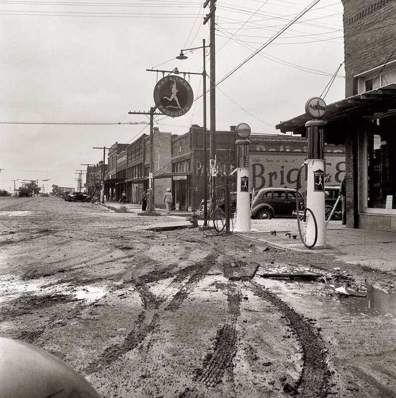 Muddy street in a small town