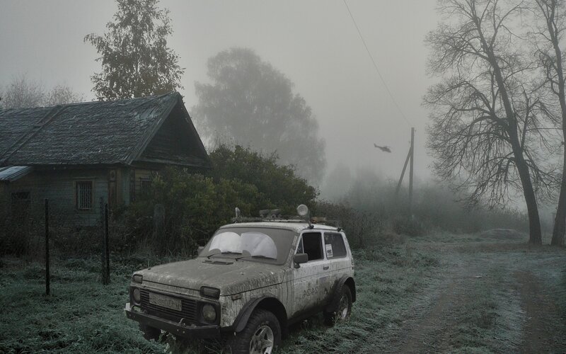 Muddy Suv in Fog