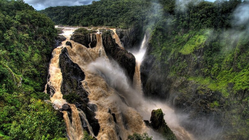 Muddy Waterfall in Canyon — Green