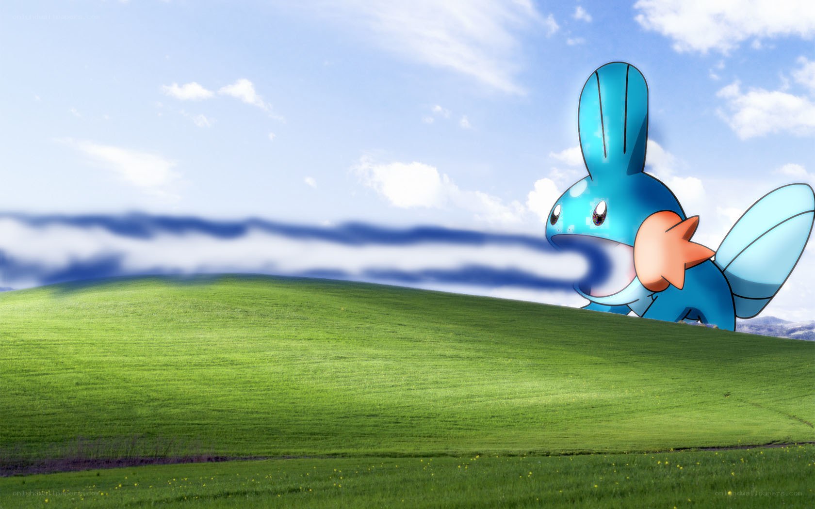 Mudkip on a green hill