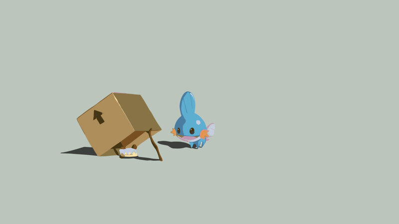 Mudkip with a cardboard box
