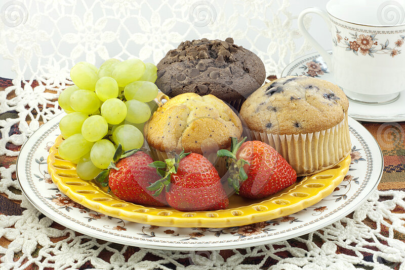 Muffins and Fruit on Plate