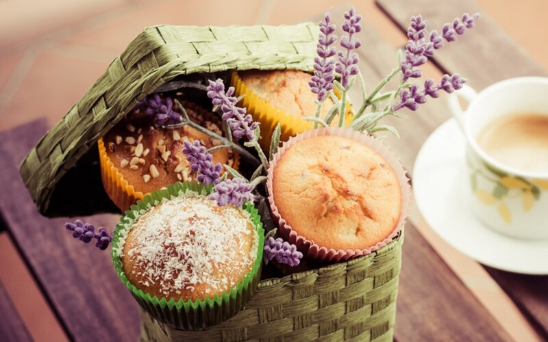 Muffins in a Basket — Green, Cozy